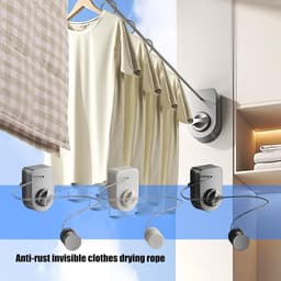 Droogtouw voor Was - Waslijn Uittrekbaar - Kleding Drogen - Dubbele Montage Opties - 4.2 Meter Lengte - Wit — thumbnail 3