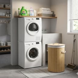 Gerimport Wasmand van bamboe Irka - 48 liter - D35 x 50 cm - met deksel / binnenvoering - opvouwbaar — thumbnail 3