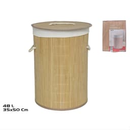 Gerimport Wasmand van bamboe Irka - 48 liter - D35 x 50 cm - met deksel / binnenvoering - opvouwbaar — thumbnail 2