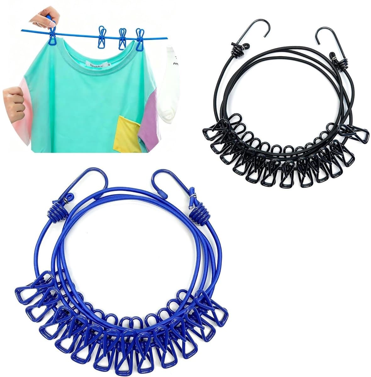Cosensi - Travel Clothesline - Camping-Kledinglijn - Windbestendig - 1.8 meter - Binnen en Buiten - Inclusief 12 knijpers - Geschikt voor Camping e... — afbeelding 1