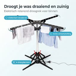 Cheqo® Elektrische Droogmolen - Ronddraaiende Droogmolen - Roterende Wasdroger - Draaiend Droogrek - Elektrisch Wasrek - Wasdroger - Inklapbaar en Opvouwbaar - Energiezuinig met Automatische Uitschakeling - voor Binnen - Wasmolen - Droogrek — thumbnail 5