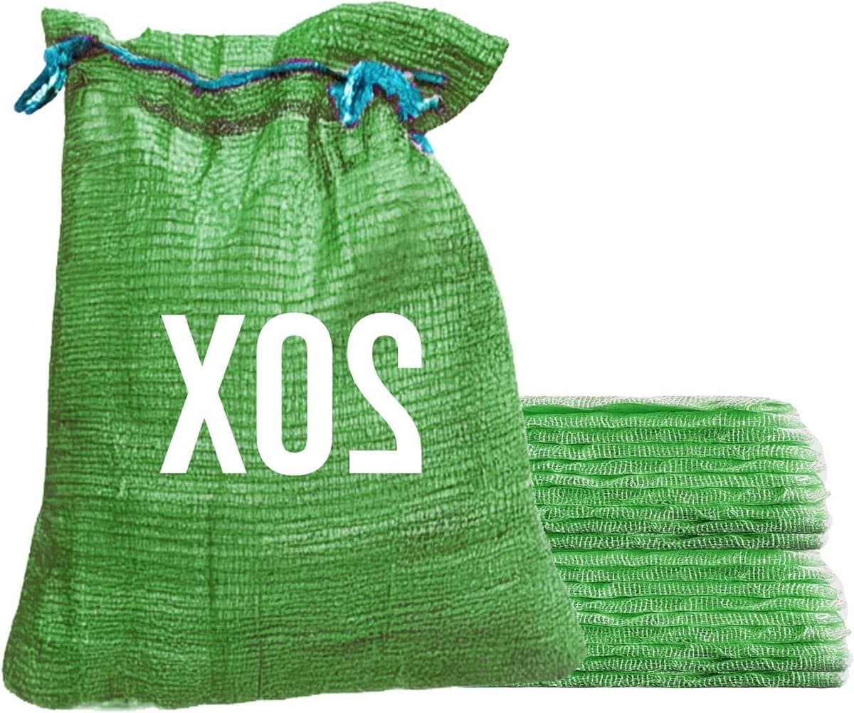 Netzakken met trekkoord - Opslagzakken - Oogst bewaren - Ademend materiaal - 42 x 60 cm - Groen — afbeelding 1