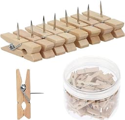 Houten clip punaises - Kopspijkers met klem - Foto's ophangen - Milieuvriendelijk materiaal - 50 stuks - Houtkleur — thumbnail 1