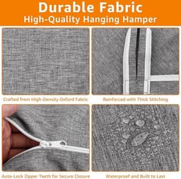 Set van 2 Hangende Waszak 91x56 cm - Wand Wasmand 100L van Oxfordstof - Opbergorganizer Achter de Deur met Rits Onder voor Badkamer en Slaapkamer — thumbnail 5