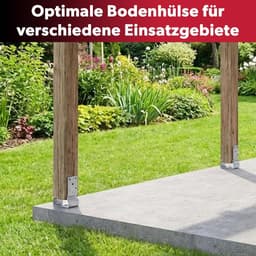 1x U-vormige paalsteun, vrije breedte 91 mm, totale lengte 150 mm, thermisch verzinkt staal, paalsteun voor vastschroeven of betonneren, U-profiel staal, grondanker, balkdrager — thumbnail 3