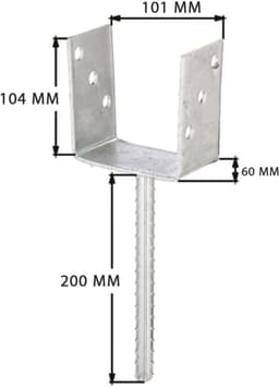 U-vormige paalsteun met betonanker, geribbeld staal, 91 mm breed, CE-gecertificeerd, paalsteun van thermisch verzinkt staal voor inbedding in beton, U-profielstaal, grondanker, balkschoen, U-hoek, U-staal — thumbnail 3