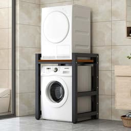 Wasmachine Opbergrek - Wasmachine Kast Organizer - Ruimte Besparen - 300kg Draagvermogen - 75x65x105 cm - Zwart met Houtkleur — thumbnail 1