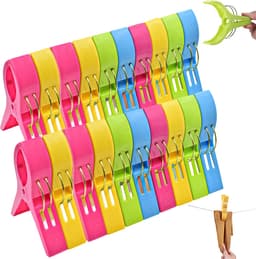 20 stuks Strandhanddoekclips - Wasknijpers - handdoeken/badlakens knijpers - Grote knijpers - Grote plastic badlaken knijpers -Kledingknijpers - Houd je Handdoek tegen de Wind - Meerkleurig -Geschikt voor gebruik op het strand op de camping en thuis — thumbnail 1