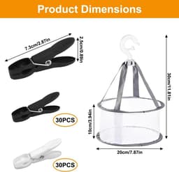 Wasknijpers met Mandje - Kledingklemmen Set - Kleding Drogen - Antislip en Windbestendig - 60 stuks - Zwart Wit — thumbnail 4