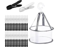 Wasknijpers met Mandje - Kledingklemmen Set - Kleding Drogen - Antislip en Windbestendig - 60 stuks - Zwart Wit