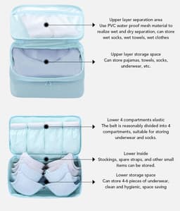 Dailygoods- Waszak Waterdicht - Dubbellaags Ontwerp - Multifunctionele Natte Droogzak - Grote Vakken - 25 x 15 x 16 cm - Voor Schoon/Vuil Kleding — thumbnail 2
