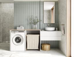 PLATAN ROOM Wasmachinekast, 130 cm breed, bovenbouwkast, wasmachine of wasdroger, kast voor badkamer (65 cm diep, wit/sonoma eiken) — thumbnail 2