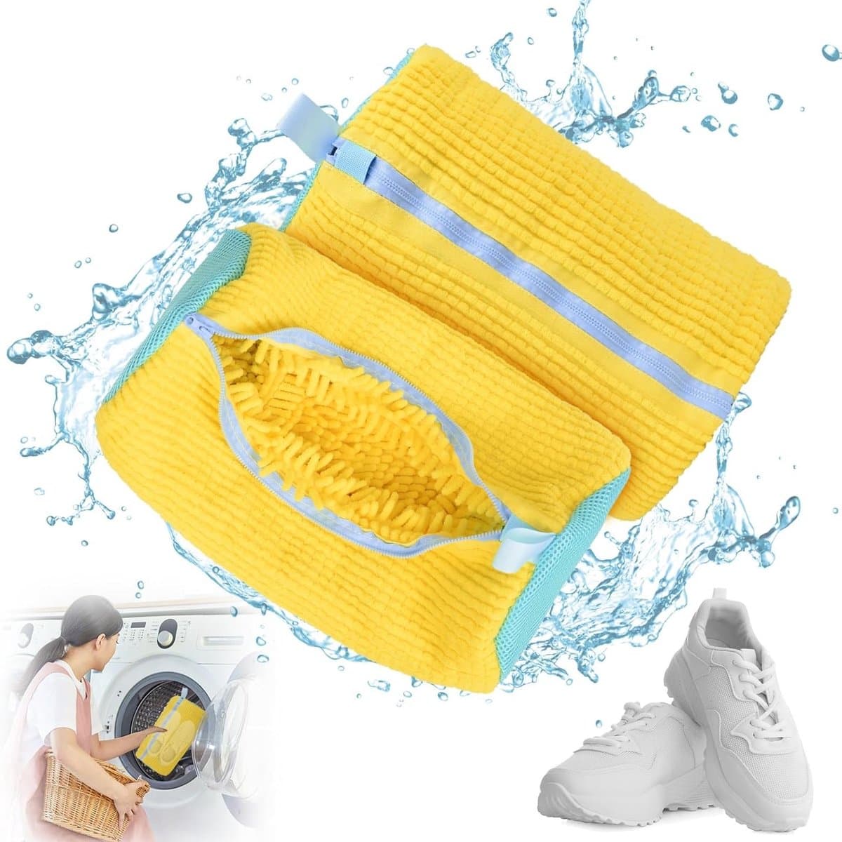 2 stuks Waszak Schoenen - Schoenwaszak voor Wasmachine - 360° Uitgebreide Reiniging - Herbruikbare - Schoenpoetszak met Rits - voor sneakers, canvas, tennisschoenen - 39x19cm — afbeelding 1