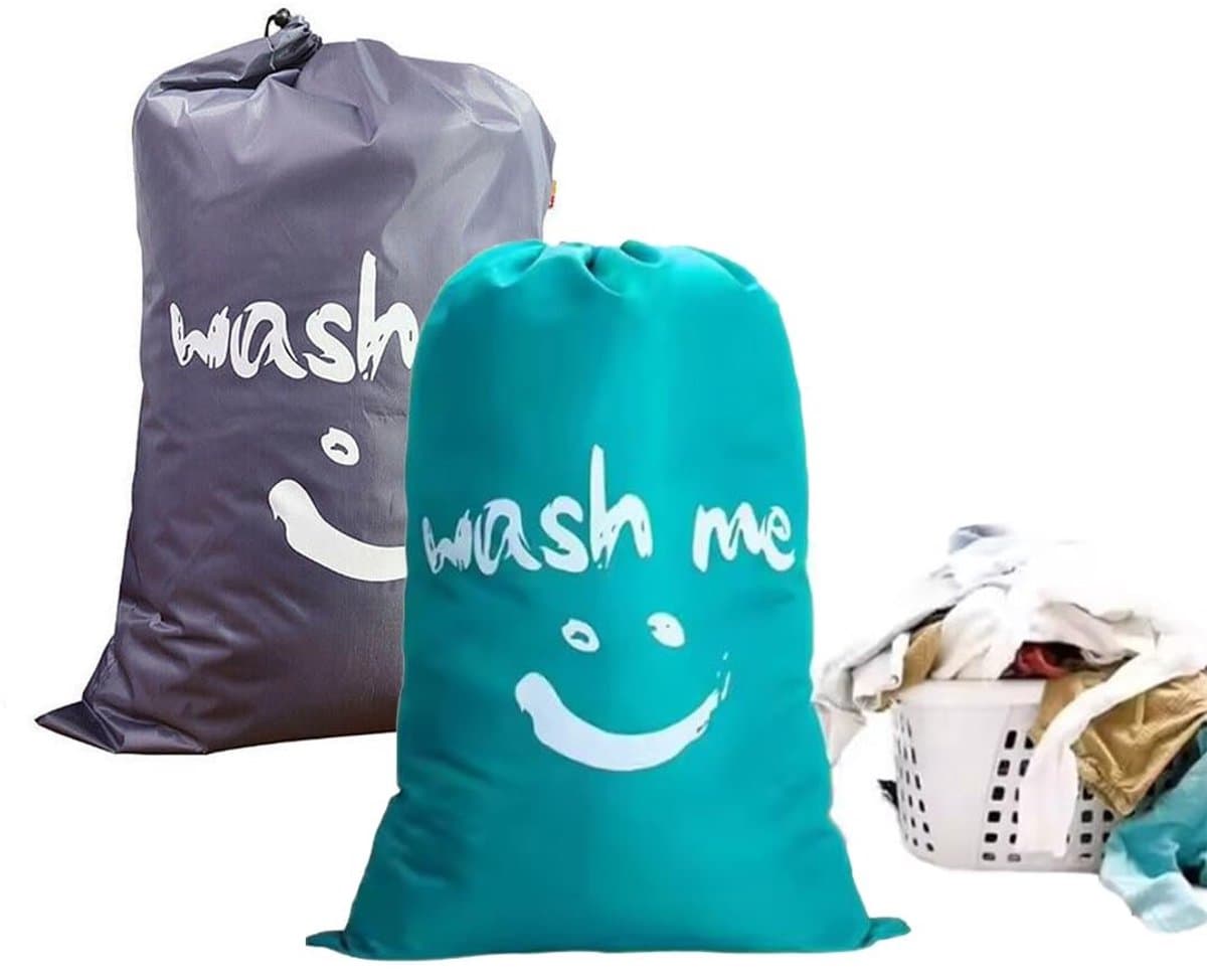 NTH products- Waszak Set van 2 - Opvouwbare Waszakken - 61 x 91 cm - Grijze/Bluwe Waszak - Hoogwaardige Oxford Stof - Met Trekkoord - Wasmand — afbeelding 1