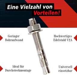 Ankerbouten Roestvrij Staal - Keilbouten V2A - Zware Lasten Bevestigen - Corrosiebestendig V2A - M10 x 90 mm - Zilver — thumbnail 3