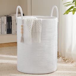 Katoenen Wasmand 58L Wasmand van Touw - Handgemaakte Gevlochten Laundry Basket - Opvouwbare Opbergmand met Handgrepen - Grote Wasmand Organizer 38x38x50 cm - Decoratieve Wasmand voor Kleding, Speelgoed, Dekens — thumbnail 1