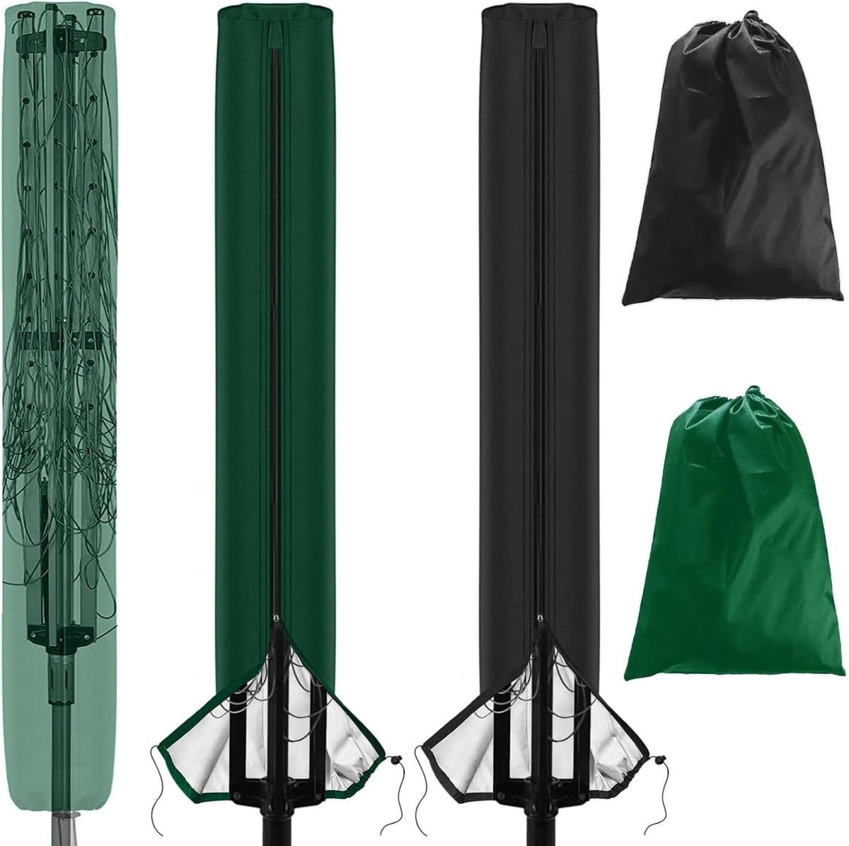 Dailygoody - droogmolen-afdekkingen - robuuste waterdichte bescherming - zwart en groen - wasrek buiten - ideaal voor tuinparasol - 2 stuks — afbeelding 1