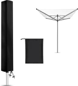 Droogmolen Beschermhoes - Droogmolen Hoes Universeel - met rits en trekkoord - Tuinmeubelhoes - UV-bestendig - Beschermhoes Tuinmeubelen - Waterdichte - winddicht - stofdicht - voor Tuin, Binnenplaats, Buiten, Camping - 180*16 - Zwart — thumbnail 1