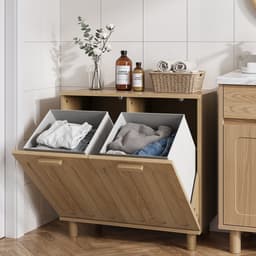 Pugsdrly Kantelbare wasmand met uitneembare wasmand, verborgen wasmand, opbergkast voor de badkamer, vrijstaande opbergrek voor thuis, eikenkleur — thumbnail 4