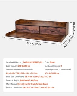 M-Goods - Wasmachine Ombouw - Wasmachinekast met 2 Lades - Wasmachine Verhoger - Opbergplank - Vintage Houtlook — thumbnail 2