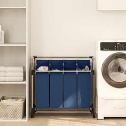 Wasmand met vakken - Was sorteren - Huishoudelijk organiseren - Stalen frame en wielen - 96 x 40 cm - Blauw — thumbnail 1