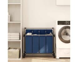 Wasmand met vakken - Was sorteren - Huishoudelijk organiseren - Stalen frame en wielen - 96 x 40 cm - Blauw