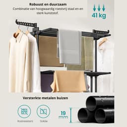Weelora Wasrek - Droogrek - Droogtoren - Wasrek Inklapbaar - Wasrek Staand - 4 Niveaus - Opvouwbare Vleugels - Met Rollen - 63,5x125,5x173 Cm — thumbnail 4