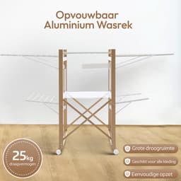 Meisterhome® - Wit - Groot Droogrek - Droogtoren - op wieltjes - inklapbaar – 30 meter droog lengte – Extra stevig en licht – Wasrek – Tot 25 kg wasgoed — thumbnail 2