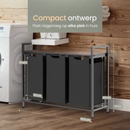 O'DADDY® Wasmand 3 vakken – wassorteerder - wasmanden - wasbox - wasmand bruin - wasmand - wasmanden bruin - 114 liter - 3 zakken - uitschuifbaar met plank - 92.5 x 33 x 71 cm — thumbnail 2