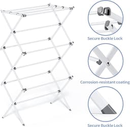 Opvouwbare kledingdroger, 3-laags kledingdroger, ruimtebesparende wastoren, opvouwbare wasdroger, handdoekenrek voor kleding, ideaal voor kleine ruimtes, wit — thumbnail 5