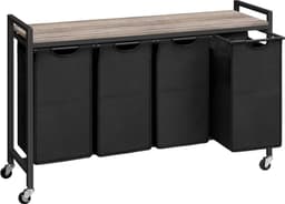 Wasmand - vuile wasmand - opslag met 4 vakken - 4 x 39,8 l - plank - 4 afneembare zakken van Oxford-stof - metalen frame EBG04XY01 — thumbnail 1