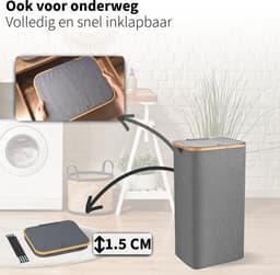 Wasmand met Deksel en Waszak - 100L - Groot Formaat - Wasmand - Opvouwbaar - Opbergmand - Linnen - Grijs — thumbnail 2