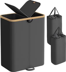 SONGMICS LCB523B01 - Wasbox met 2 Vakken - Uitneembare Waszakken - Met Deksel voor Slaapkamer Wasruaimte — thumbnail 1