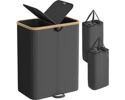 SONGMICS LCB523B01 - Wasbox met 2 Vakken - Uitneembare Waszakken - Met Deksel voor Slaapkamer Wasruaimte
