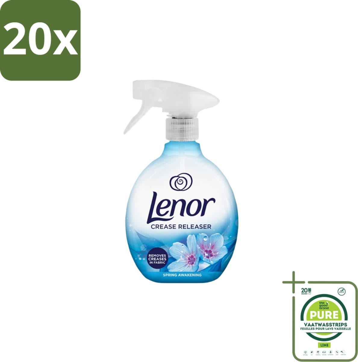 20 x Lenor – Crease Releaser Spray – Spring Awakening – Kreukverwijderaar & Textielverfrisser – 500 ml - Grootverpakking - Kreukverwijderaar - Textielverfrisser - Stofverfrisser - Stofverzorging - Stofverzorging — afbeelding 1