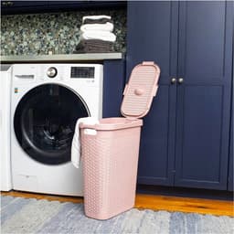 Slanke wasmand met deksel - 40L - roze - kunststof — thumbnail 1