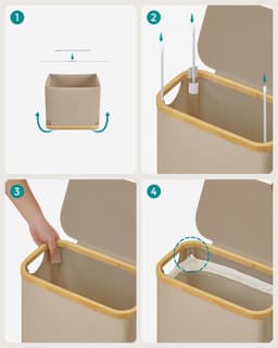 SONGMICS LCB506N02 - Opvouwbare Wasmand met Bamboe Handgrepen - Uitneembare Waszak - Oxford Stof — thumbnail 4
