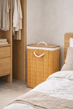HEM Wasmand Bamboe Opvouwbaar 60L – Wasbox met Deksel en Waszak – Wasmand Badkamer Slaapkamer – Naturel Houtlook – Inclusief HEM Microvezeldoekje — thumbnail 4