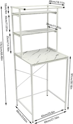 Hoog Wasmachine Rek met 3 Planken - Verstelbaar en Stevig Opbergrek voor Wasruimte — thumbnail 3