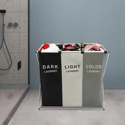 Linkforu - Oxford Stoffen Wasmanden - Sorteerder - Wasboxen – Opvouwbaar – 138 Liter - 3 Delig – 3 kleuren - Zwart- Beige – Grijs — thumbnail 3