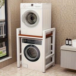 Wasmachinekast – Wasmachine Ombouw – Drogerkast – Wasmachine Meubel – Badkamerkast – Walnoot Kleur – Verstelbare Planken – Gietijzer Frame — thumbnail 1