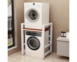 Wasmachinekast – Wasmachine Ombouw – Drogerkast – Wasmachine Meubel – Badkamerkast – Walnoot Kleur – Verstelbare Planken – Gietijzer Frame