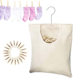 Wasknijperzak met klemmen - Organisator tas - Wassen en drogen - Brede opening - 32 x 27 cm - Beige — thumbnail 1