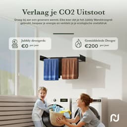 Jubbly® - Wanddroogrek 120cm - Wasrek Inklapbaar - Wasrek Hangend - Droogrek - Inklapbaar Droogrek - Droogrek Muur - 8.4 Meter Drooglengte - Wit — thumbnail 5