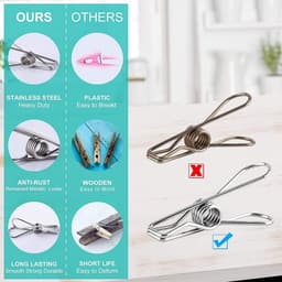 Wasknijpers Roestvrij Staal - Powerclips Kledingklemmen - Wasgoed Ophangen - Roestvrij Staal Duurzaam - 40 Stuks - Zilver — thumbnail 2