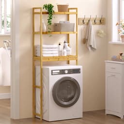 Wasmachine Kast - Wasmachine Meubel - Opbergkast - Badkamer - Waskamer - 3 Planken - Bamboe - Hout — thumbnail 5
