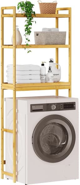 Wasmachine Kast - Wasmachine Meubel - Opbergkast - Badkamer - Waskamer - 3 Planken - Bamboe - Hout — thumbnail 1