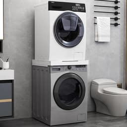 Stapelkit Wasmachine - Droger Opzet - Ruimte Besparen - Houten Constructie - 60x60.5x5cm - Wit — thumbnail 5