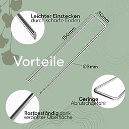 Grondankers 100 stuks - RVS en gegalvaniseerde haringen voor grondbevestiging - 150 mm x 30 mm x Ø 3 mm — thumbnail 3