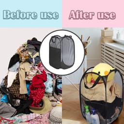 Wasmand - waszakken - wasmand voor vuile was - opvouwbare opbergmand - mesh opbergmand - pop up wasmand - met handvat - geschikt voor het opbergen van kleding, handdoeken, basketballen en speelgoed (36*58cm - zwart) — thumbnail 3